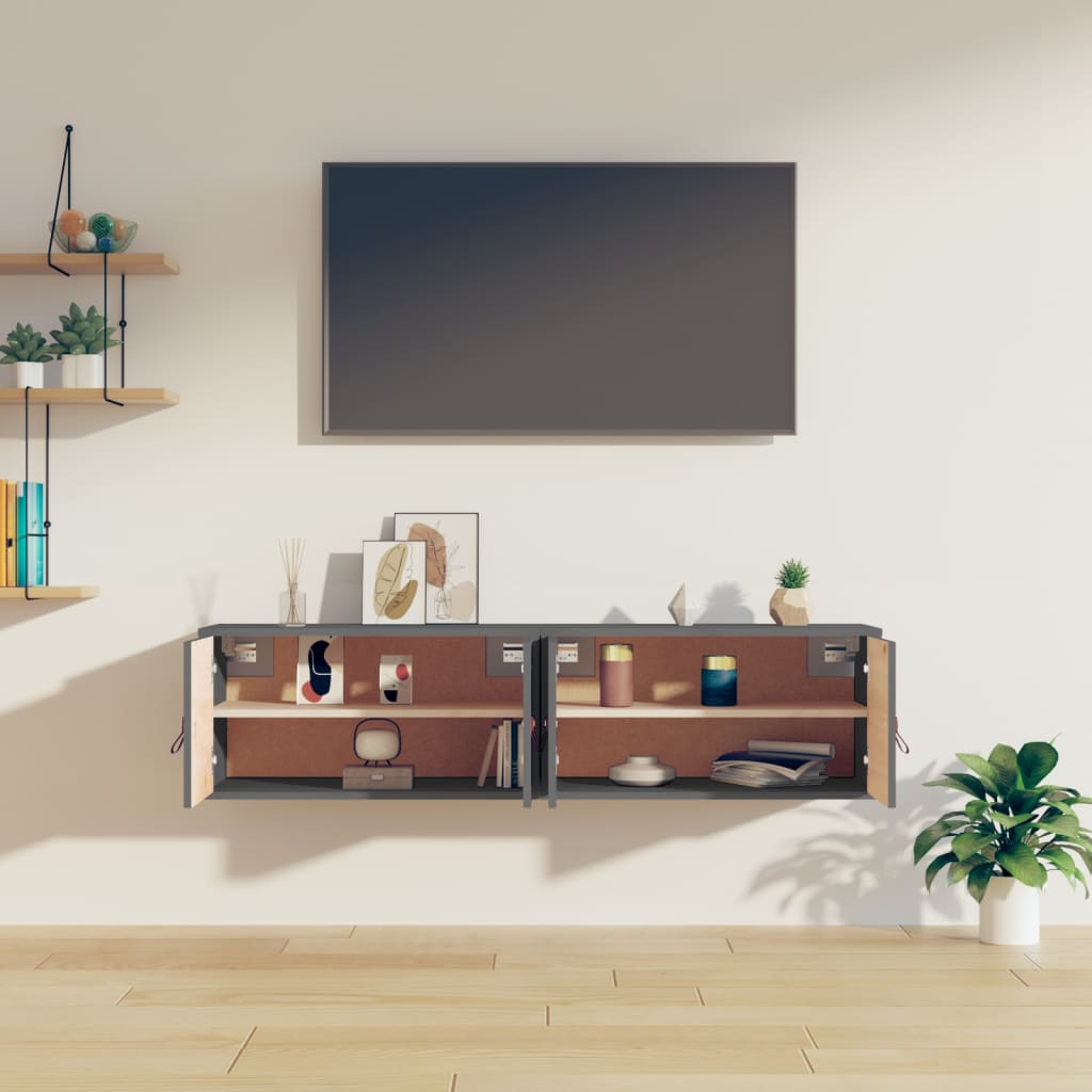 vidaXL Szafki ścienne, 2 szt., szare 60x30x30 cm, lite drewno sosnowe