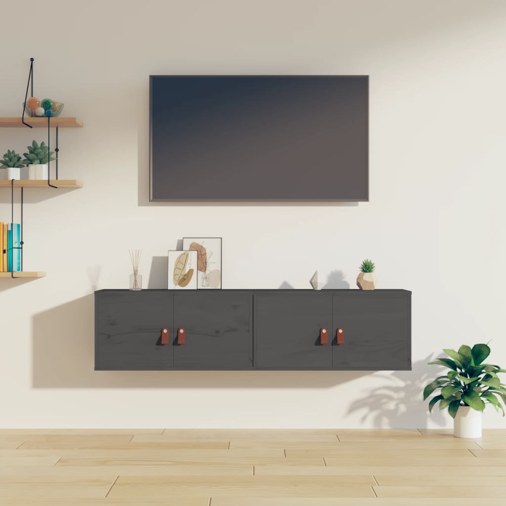 vidaXL Szafki ścienne, 2 szt., szare 60x30x30 cm, lite drewno sosnowe