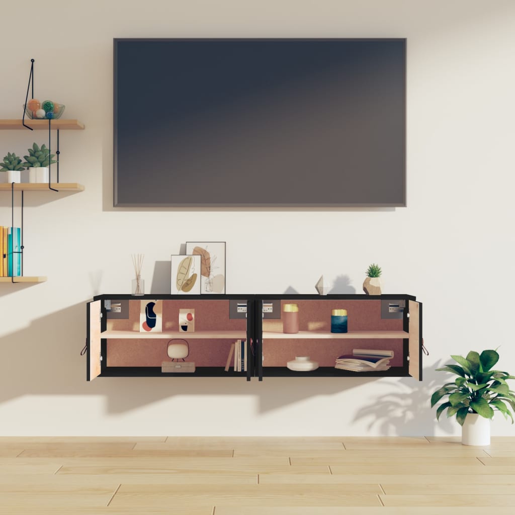 vidaXL Szafki ścienne, 2 szt, czarne, 60x30x30 cm, lite drewno sosnowe