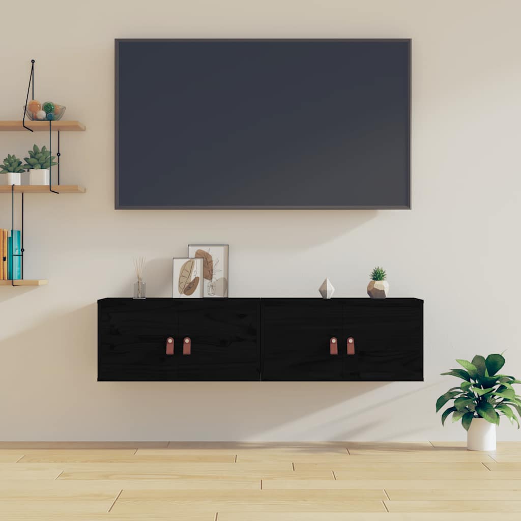 vidaXL Szafki ścienne, 2 szt, czarne, 60x30x30 cm, lite drewno sosnowe
