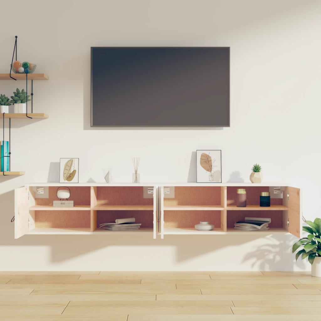 vidaXL Szafki ścienne, 2 szt., białe, 80x30x30 cm, lite drewno sosnowe