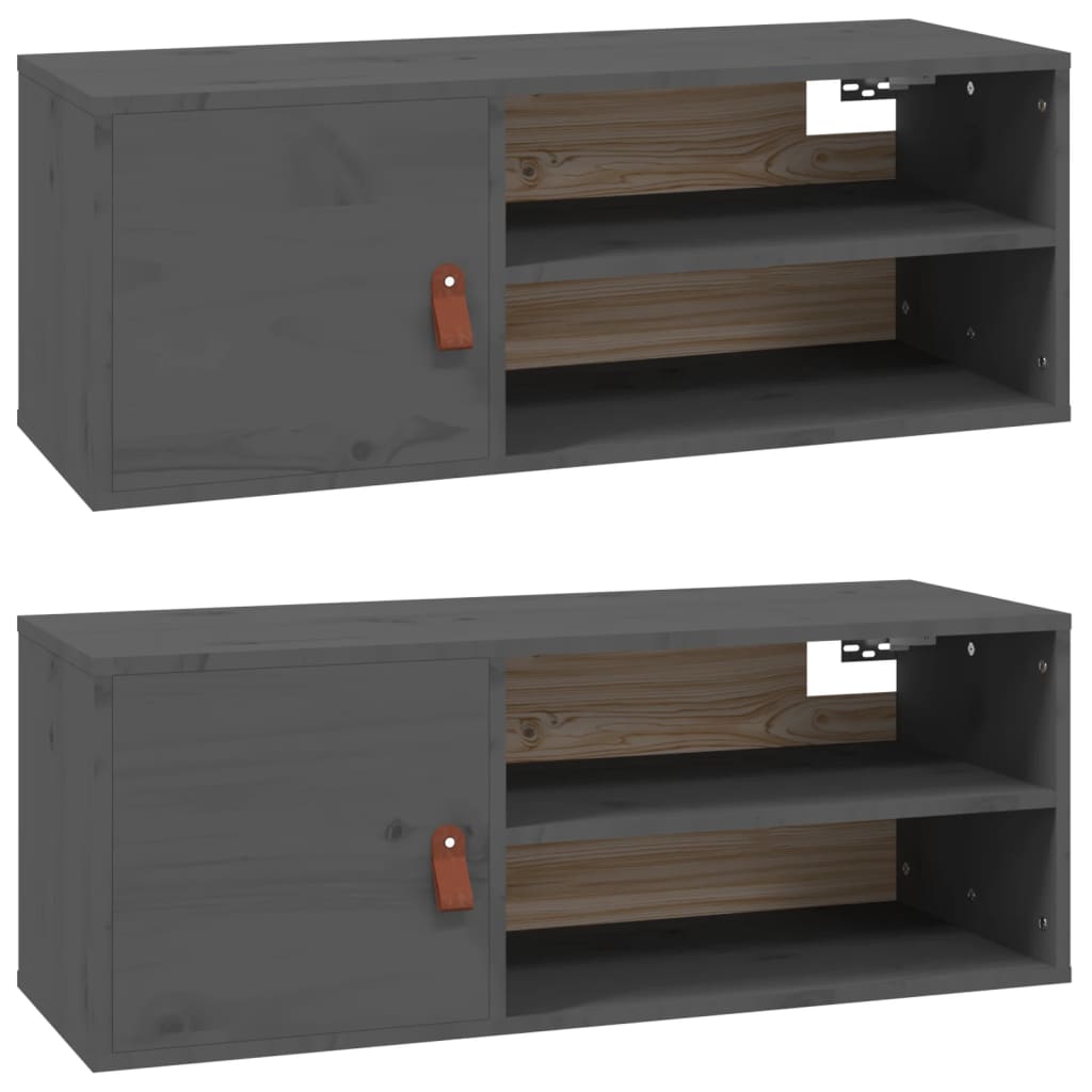 vidaXL Szafki ścienne, 2 szt., szare, 80x30x30 cm, lite drewno sosnowe
