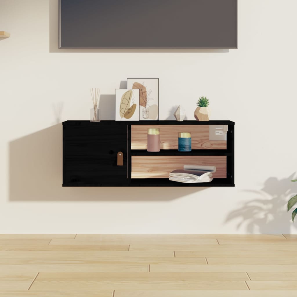vidaXL Szafka ścienna, czarna, 80x30x30 cm, lite drewno sosnowe