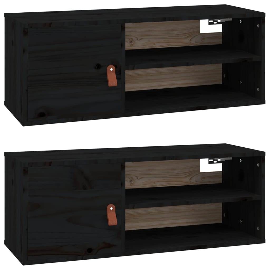 vidaXL Szafki ścienne, 2 szt., czarne 80x30x30 cm, lite drewno sosnowe