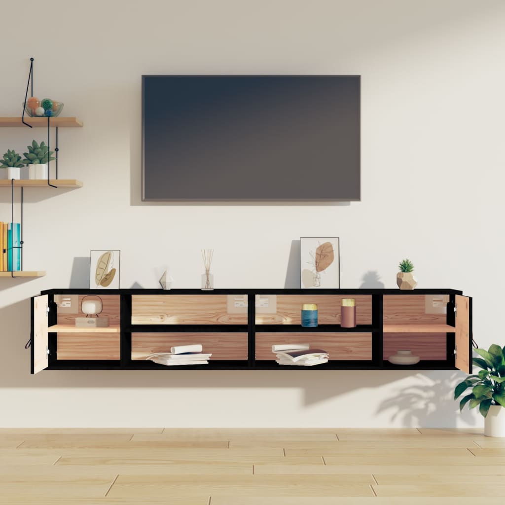 vidaXL Szafki ścienne, 2 szt., czarne 80x30x30 cm, lite drewno sosnowe