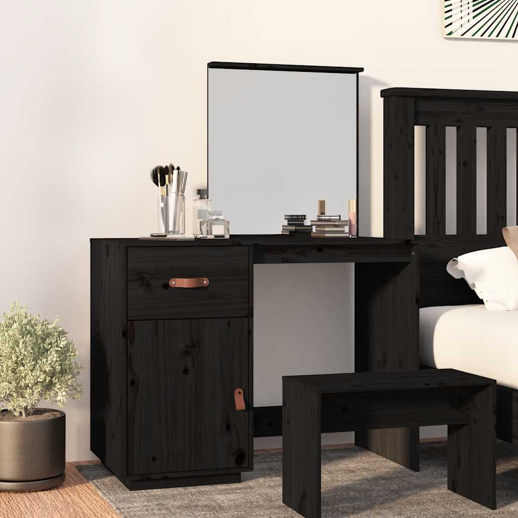 vidaXL Toaletka, czarna, 95x50x134 cm, lite drewno sosnowe