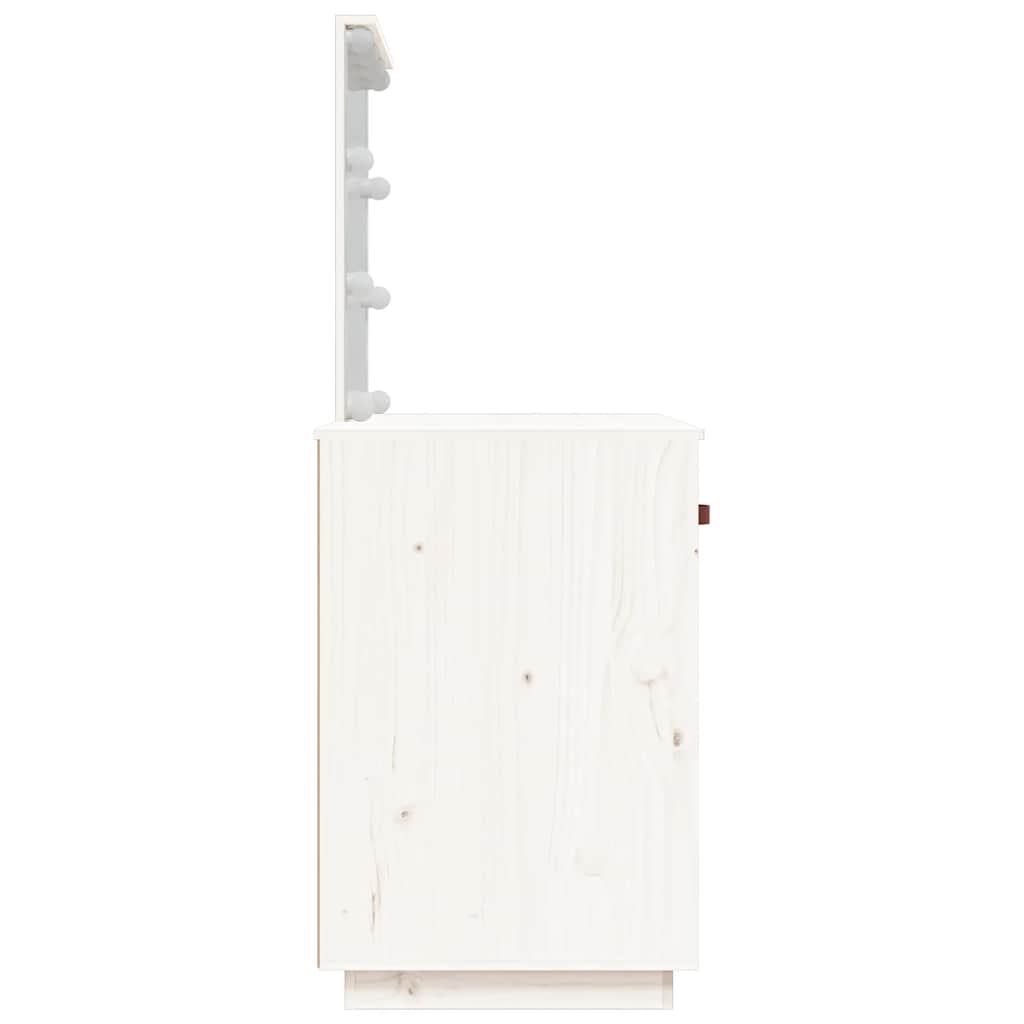 vidaXL Toaletka z LED, vit, 95x50x133,5 cm, lite drewno sosnowe