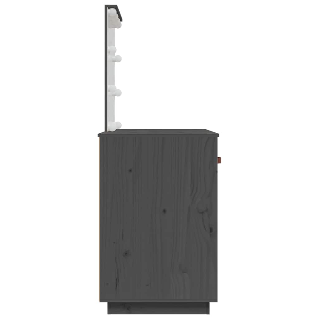 vidaXL Toaletka z LED, szara, 95x50x133,5 cm, lite drewno sosnowe