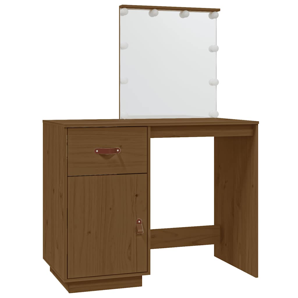 vidaXL Toaletka z LED, miodowy brąz, 95x50x133,5 cm, drewno sosnowe