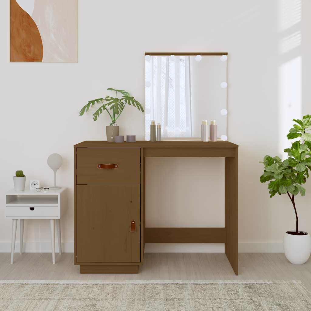 vidaXL Toaletka z LED, miodowy brąz, 95x50x133,5 cm, drewno sosnowe