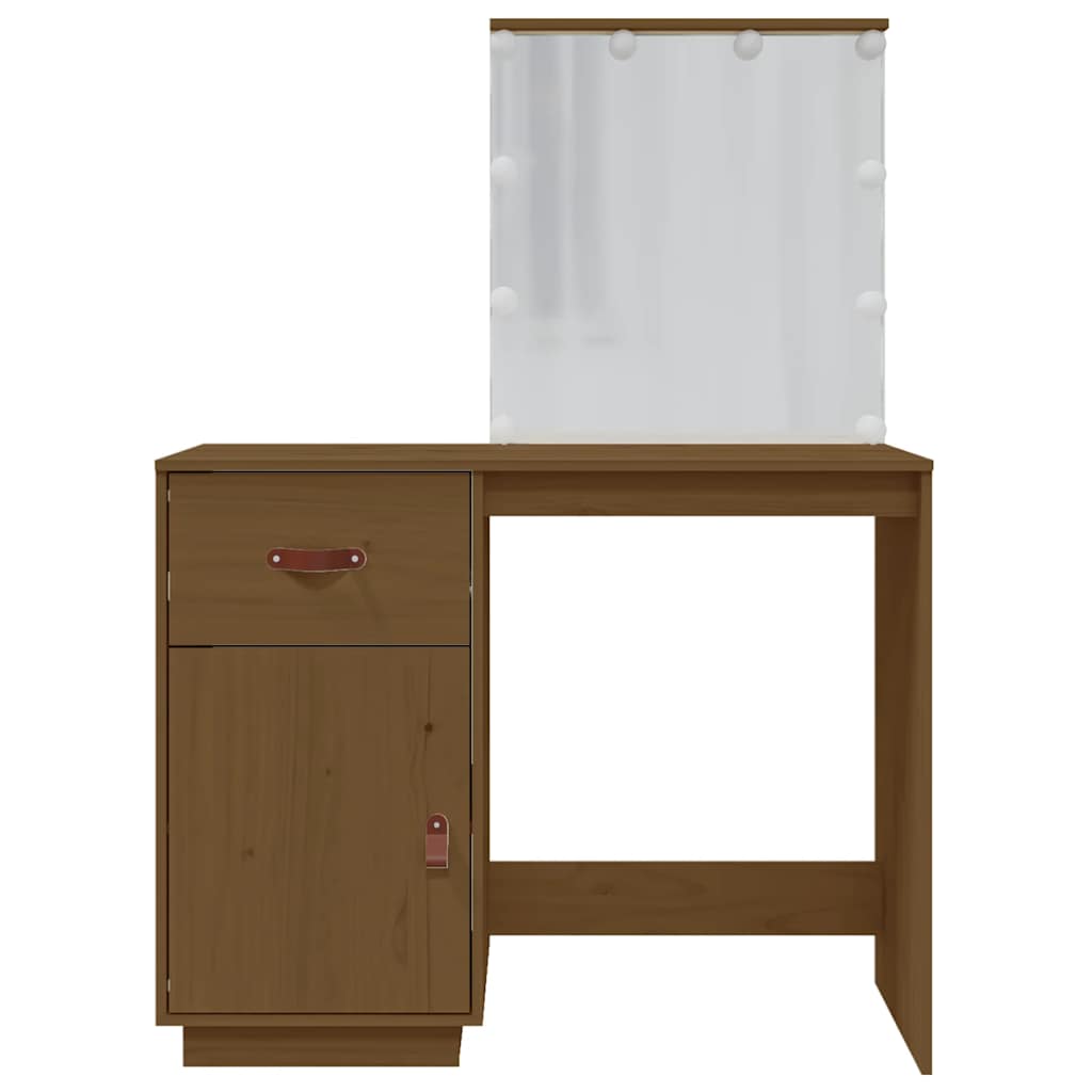 vidaXL Toaletka z LED, miodowy brąz, 95x50x133,5 cm, drewno sosnowe