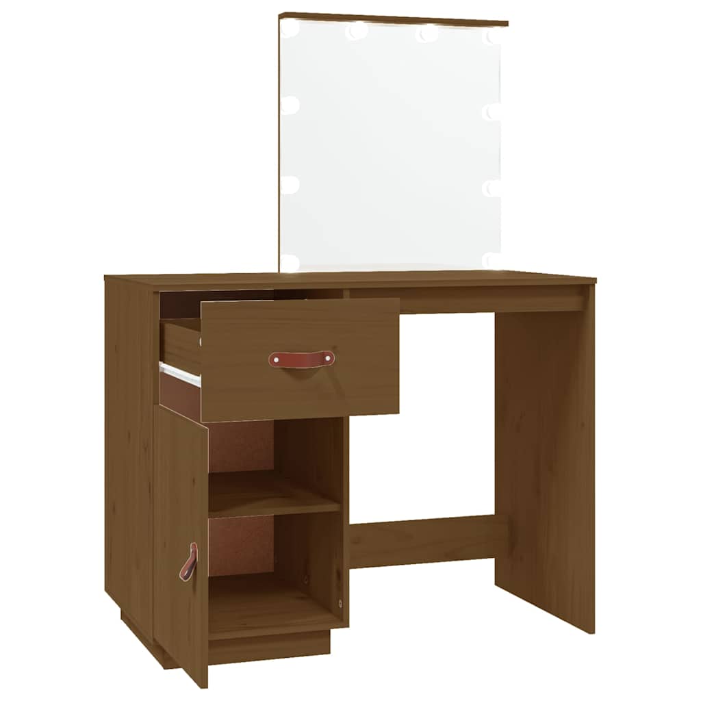 vidaXL Toaletka z LED, miodowy brąz, 95x50x133,5 cm, drewno sosnowe