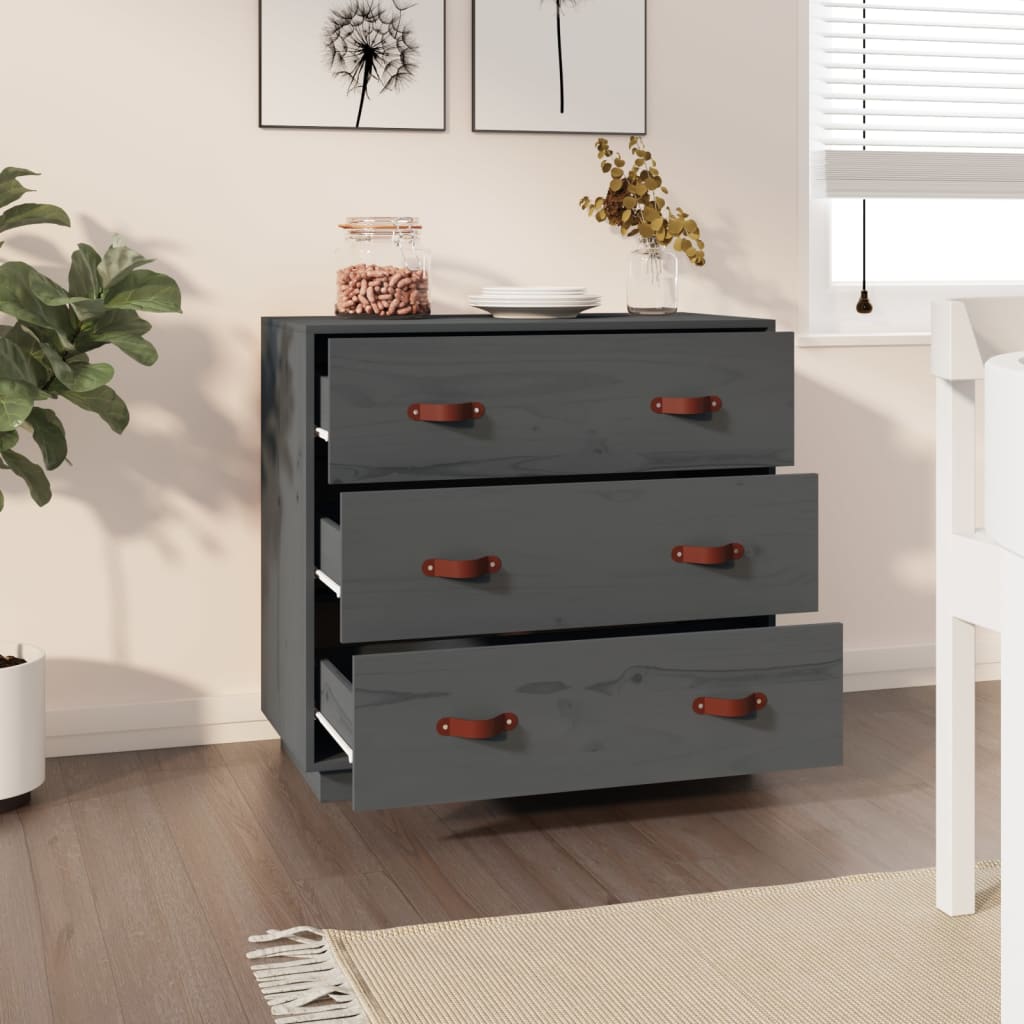 vidaXL Komoda, szara, 80x40x75 cm, lite drewno sosnowe