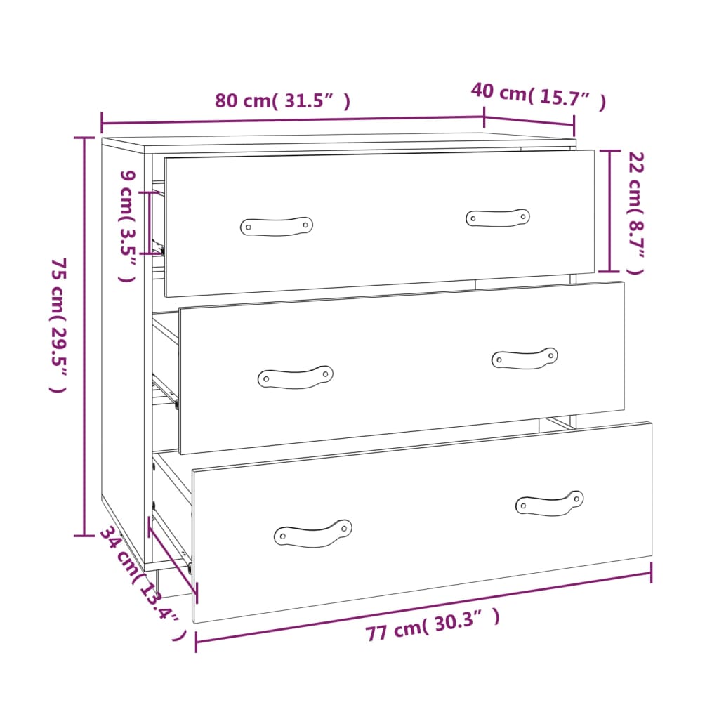vidaXL Komoda, szara, 80x40x75 cm, lite drewno sosnowe