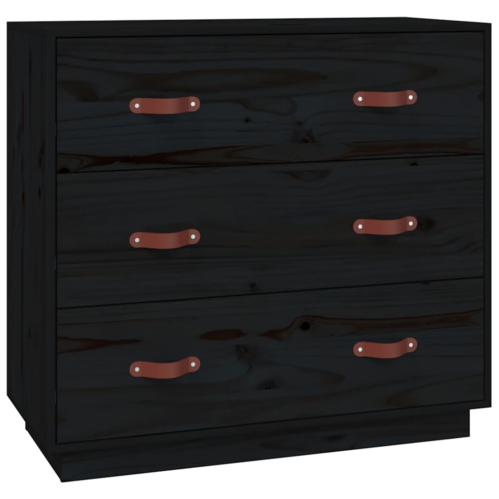 vidaXL Komoda, czarna, 80x40x75 cm, lite drewno sosnowe