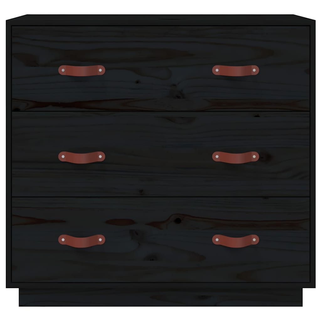 vidaXL Komoda, czarna, 80x40x75 cm, lite drewno sosnowe