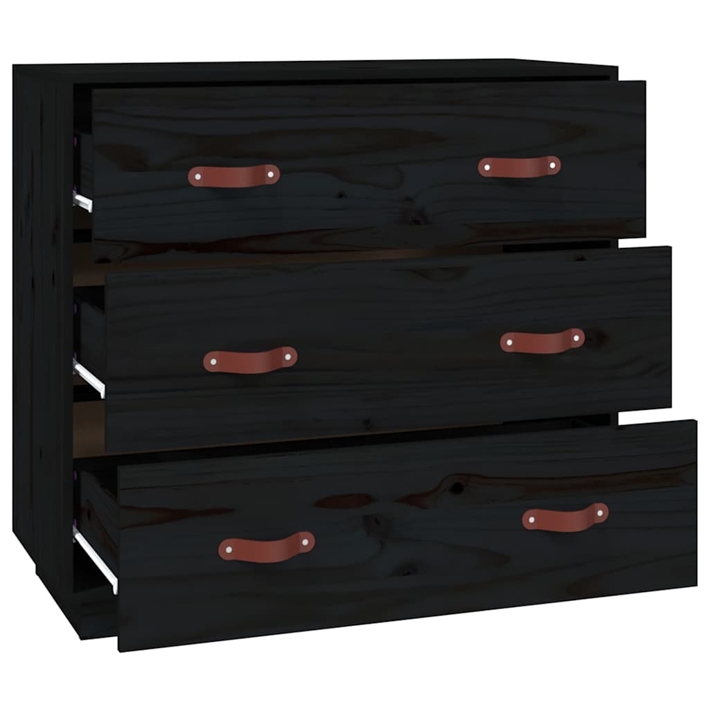 vidaXL Komoda, czarna, 80x40x75 cm, lite drewno sosnowe