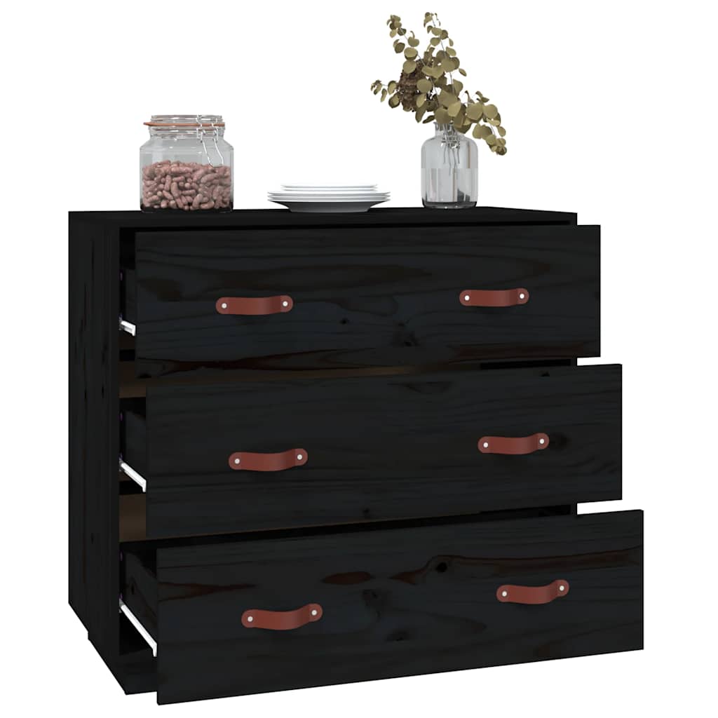 vidaXL Komoda, czarna, 80x40x75 cm, lite drewno sosnowe