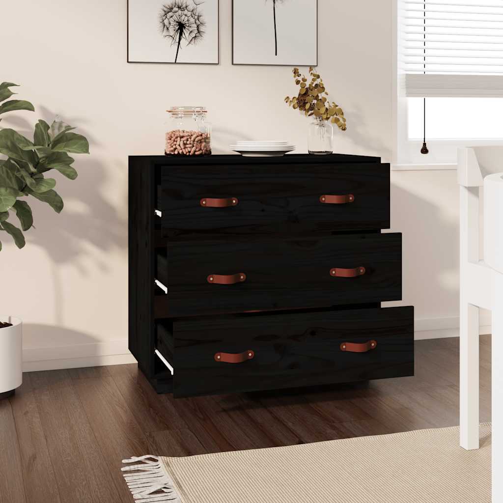 vidaXL Komoda, czarna, 80x40x75 cm, lite drewno sosnowe