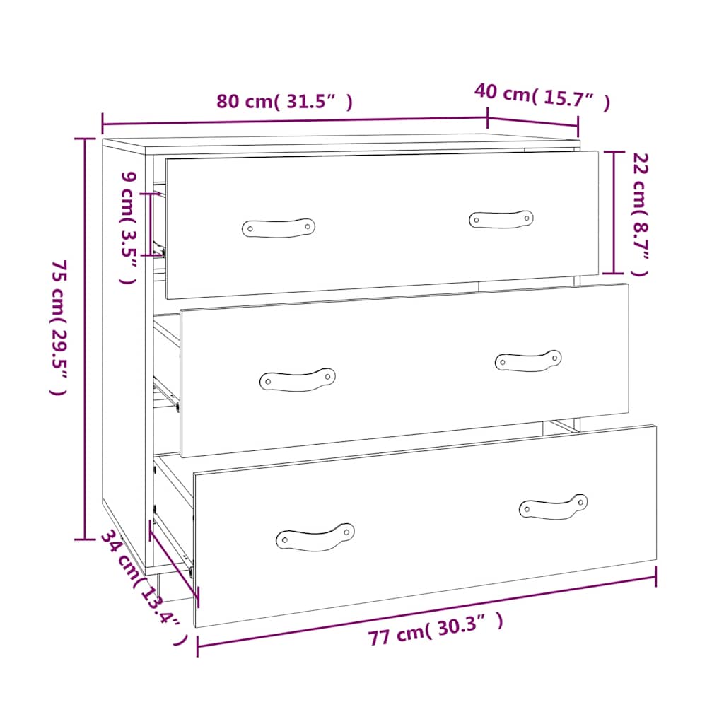 vidaXL Komoda, czarna, 80x40x75 cm, lite drewno sosnowe