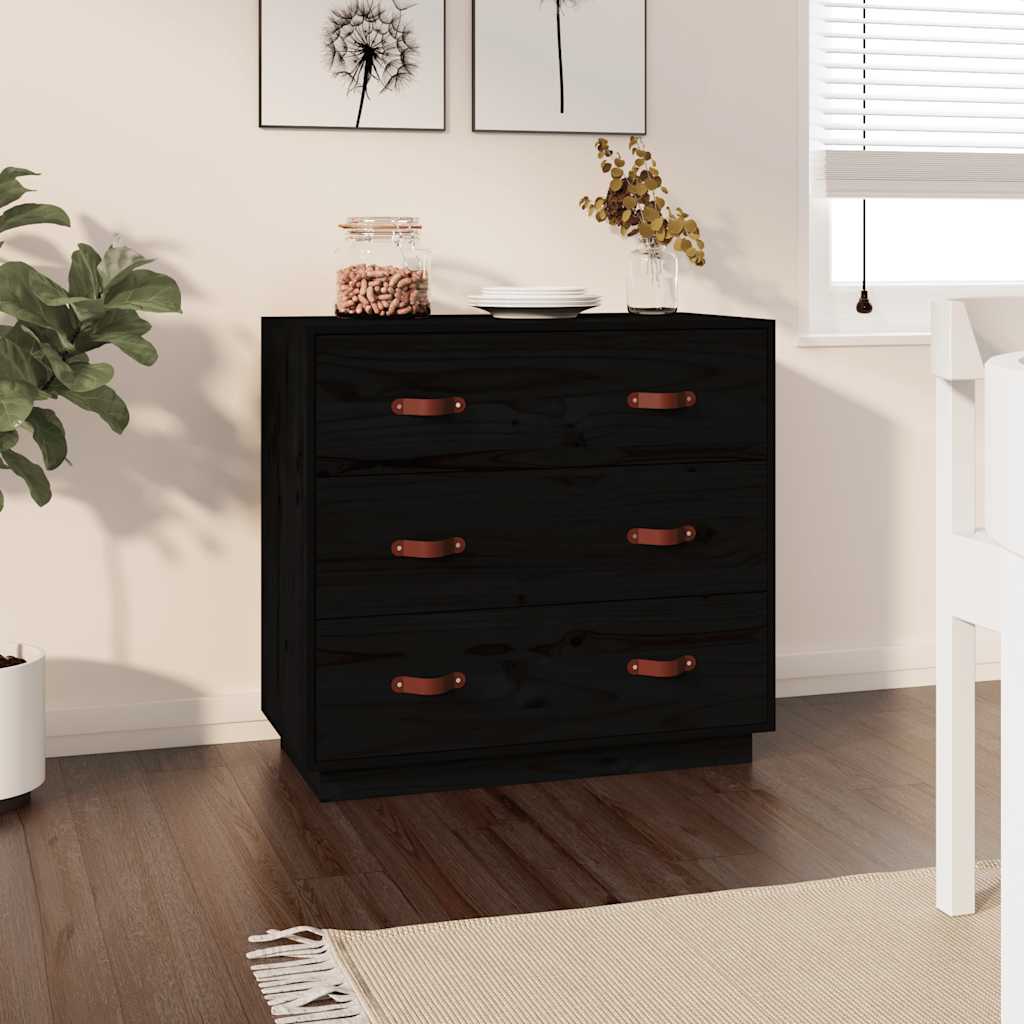 vidaXL Komoda, czarna, 80x40x75 cm, lite drewno sosnowe