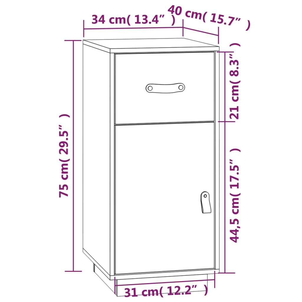 vidaXL Szafka, 34x40x75 cm, lite drewno sosnowe