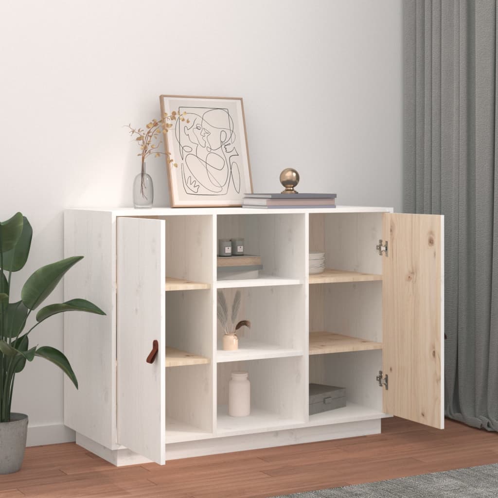 vidaXL Komoda, biała, 100x40x75 cm, lite drewno sosnowe
