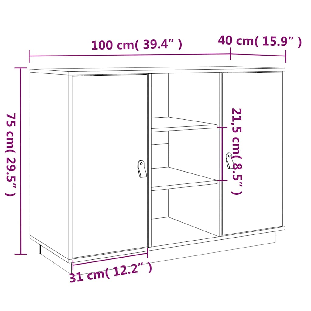 vidaXL Komoda, szara, 100x40x75 cm, lite drewno sosnowe