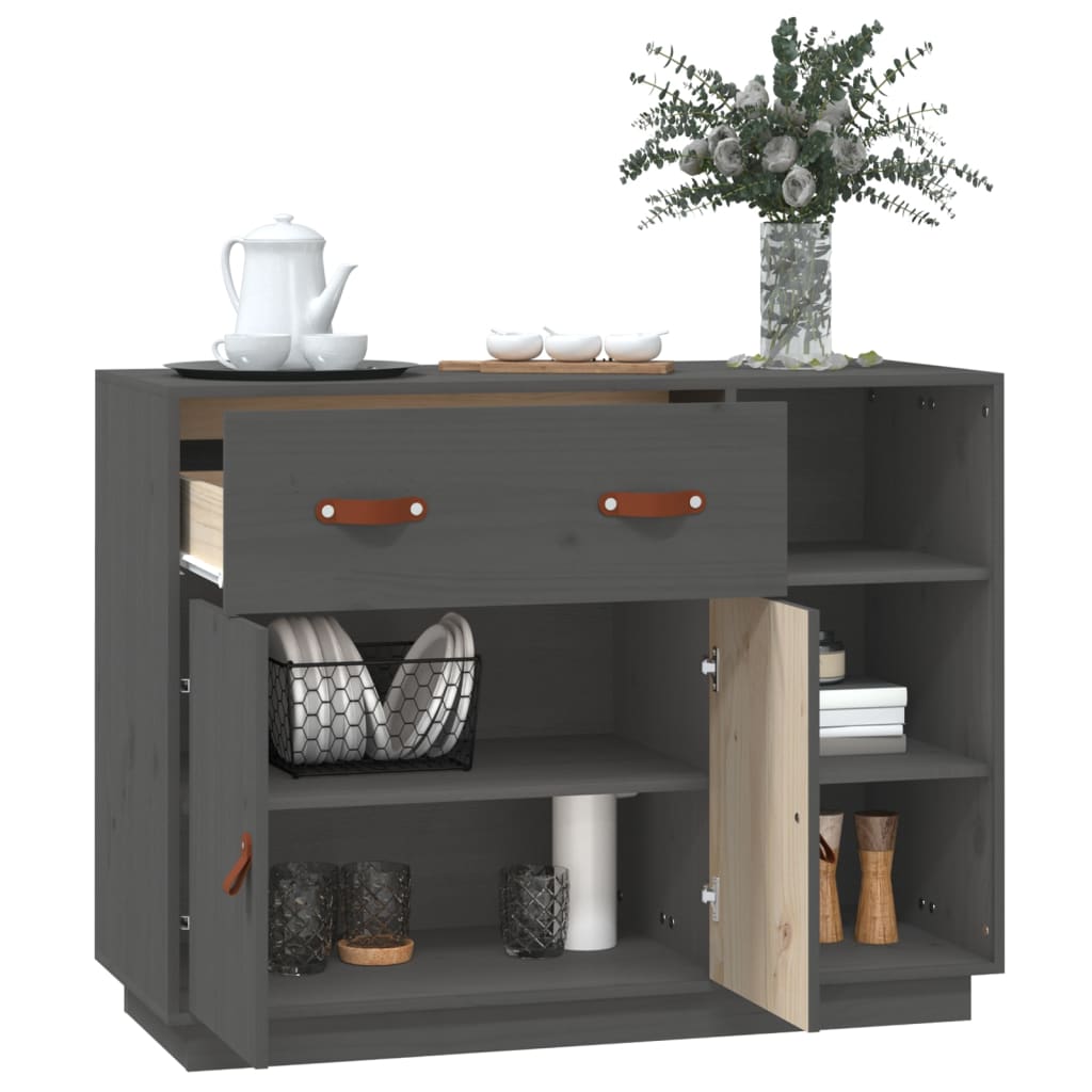 vidaXL Szafka, szara, 98,5x40x75 cm, lite drewno sosnowe
