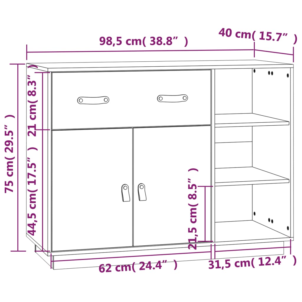 vidaXL Szafka, szara, 98,5x40x75 cm, lite drewno sosnowe