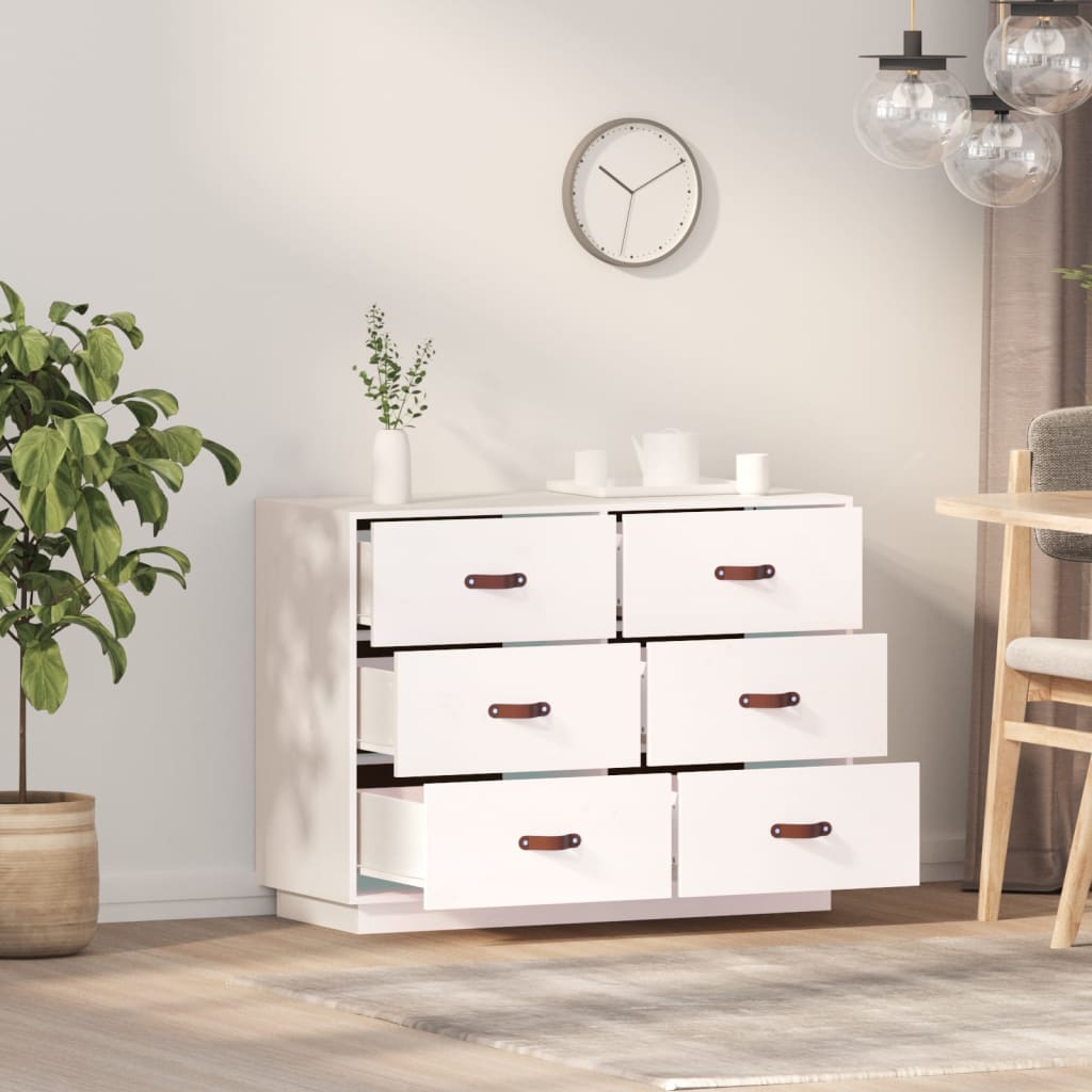 vidaXL Komoda, biała, 100x40x75 cm, lite drewno sosnowe