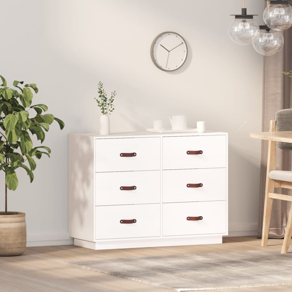 vidaXL Komoda, biała, 100x40x75 cm, lite drewno sosnowe