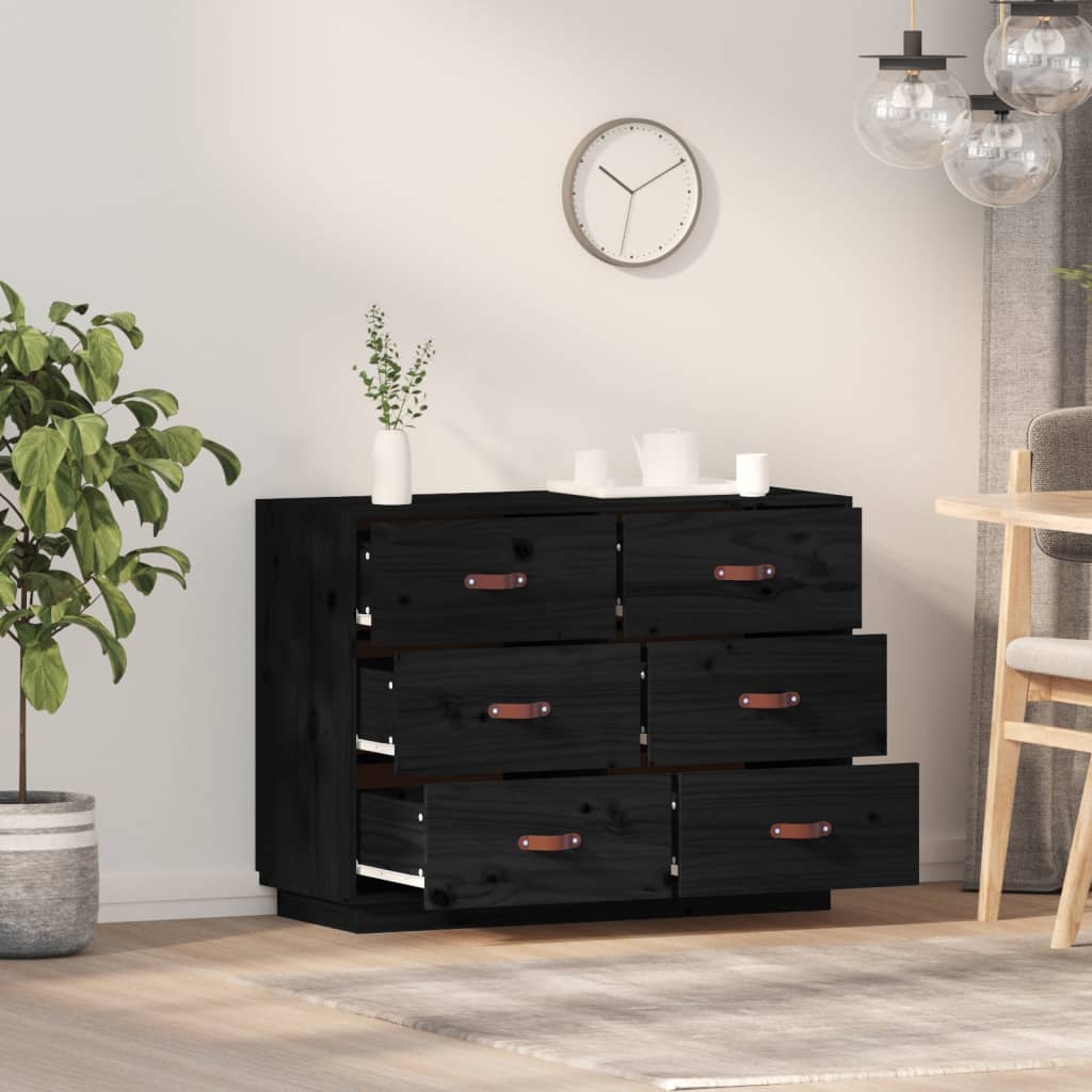 vidaXL Komoda, czarna, 100x40x75 cm, lite drewno sosnowe