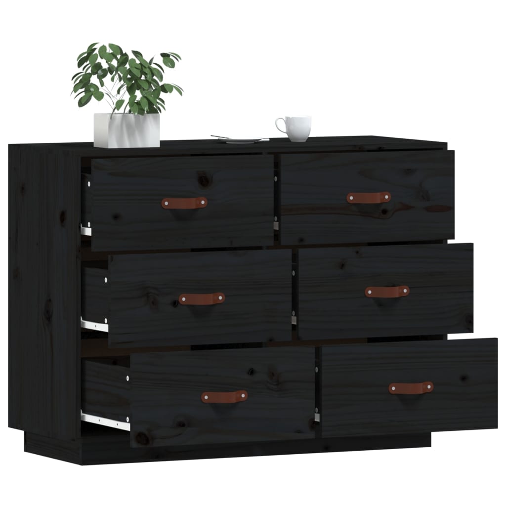 vidaXL Komoda, czarna, 100x40x75 cm, lite drewno sosnowe