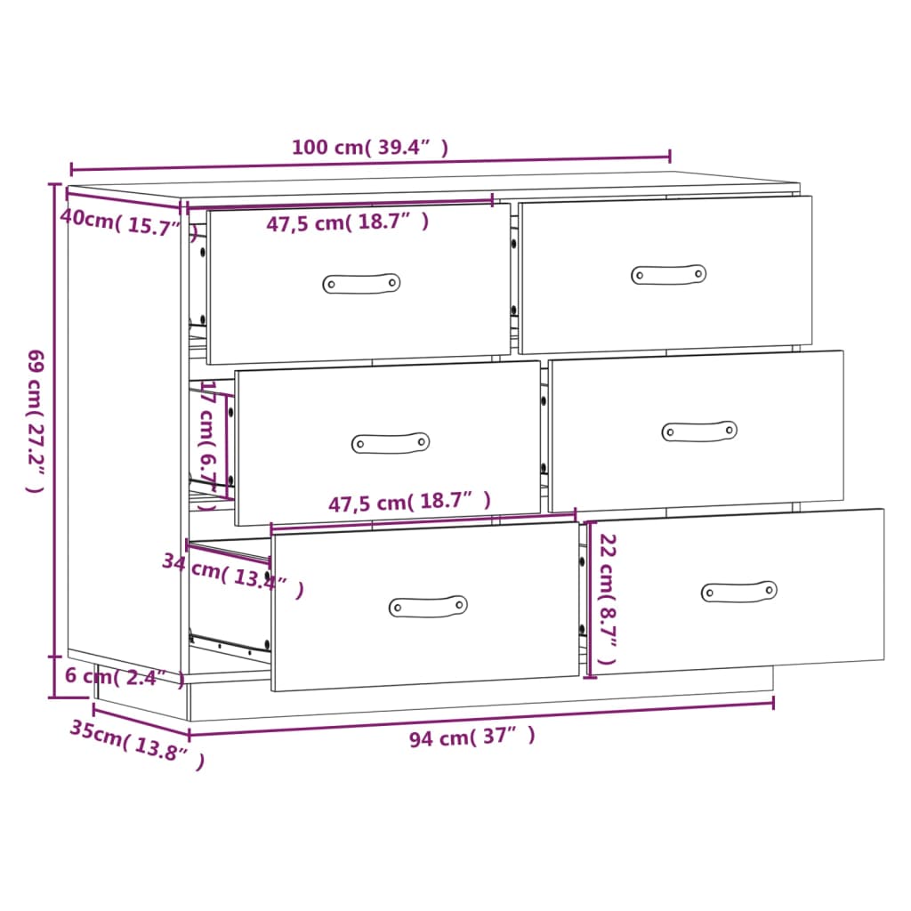 vidaXL Komoda, czarna, 100x40x75 cm, lite drewno sosnowe