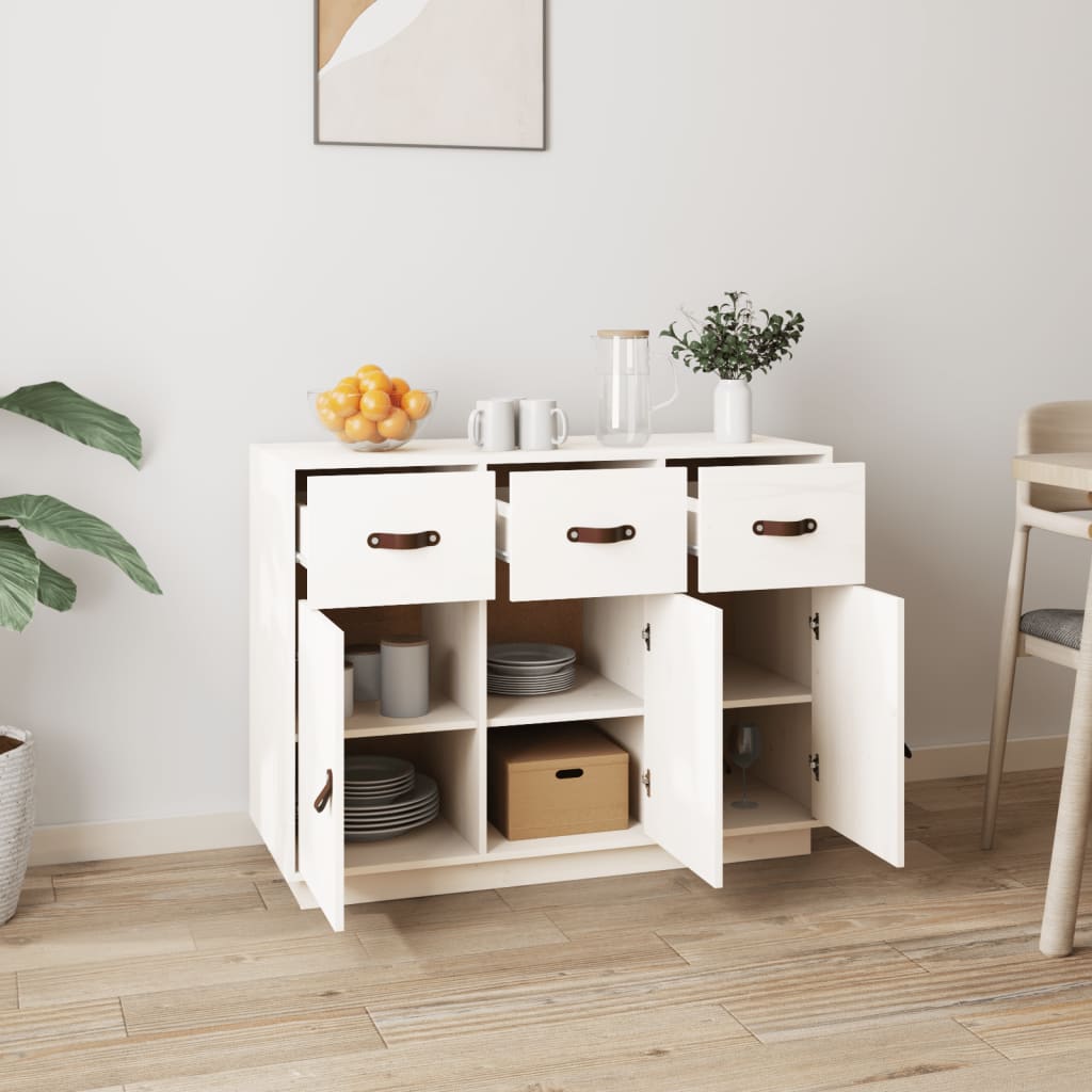 vidaXL Komoda, biała, 100x40x75 cm, lite drewno sosnowe