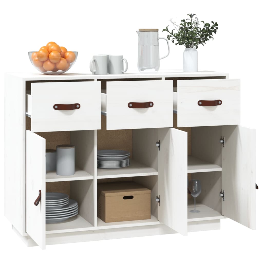 vidaXL Komoda, biała, 100x40x75 cm, lite drewno sosnowe