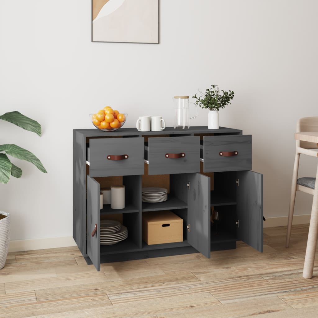 vidaXL Komoda, szara, 100x40x75 cm, lite drewno sosnowe