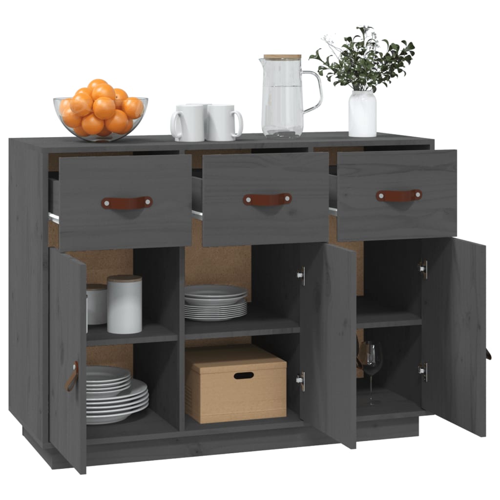 vidaXL Komoda, szara, 100x40x75 cm, lite drewno sosnowe