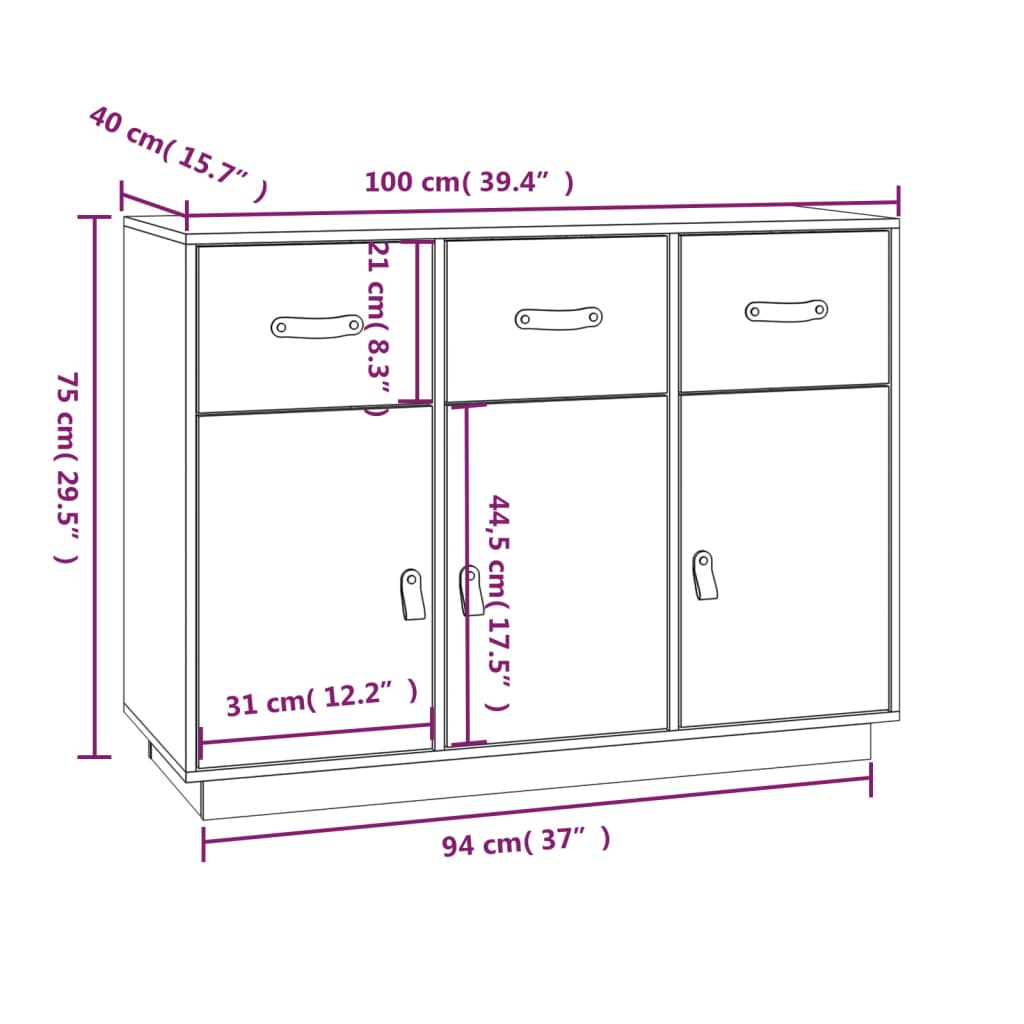 vidaXL Komoda, szara, 100x40x75 cm, lite drewno sosnowe