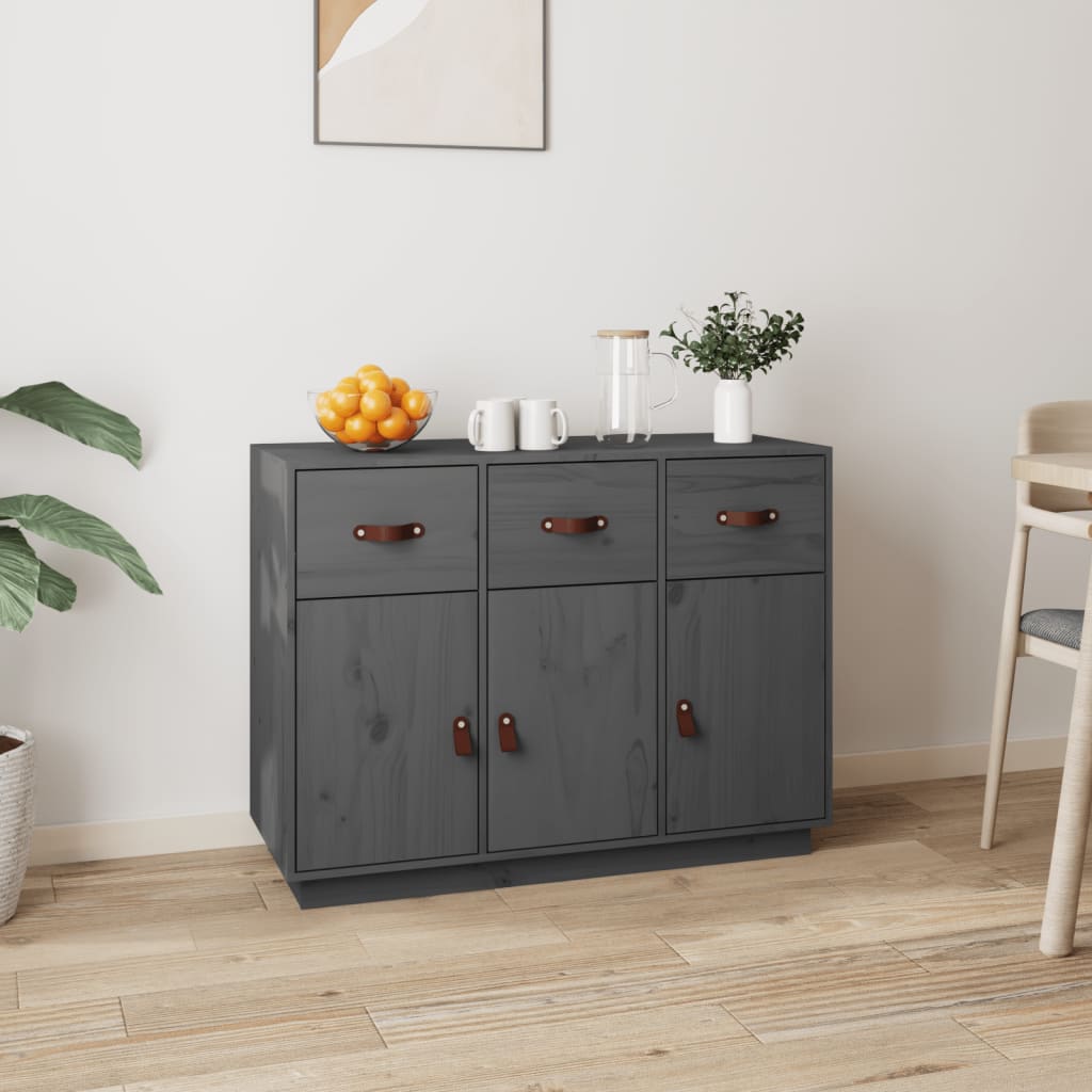 vidaXL Komoda, szara, 100x40x75 cm, lite drewno sosnowe
