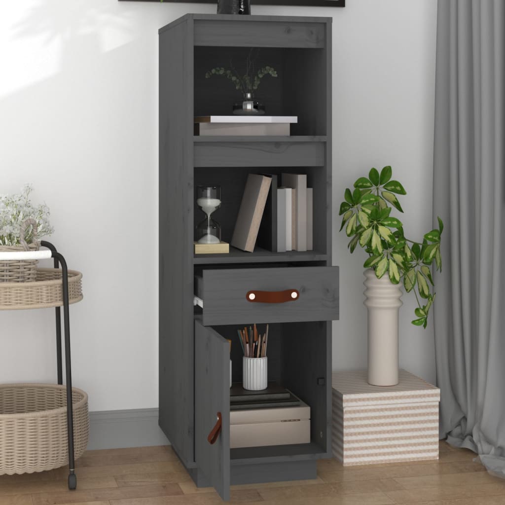 vidaXL Szafka, szara, 34x40x108,5 cm, lite drewno sosnowe