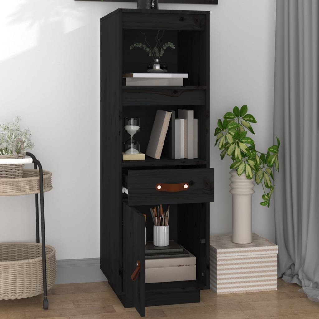 vidaXL Kredens, czarny, 34x40x108,5 cm, lite drewno sosnowe