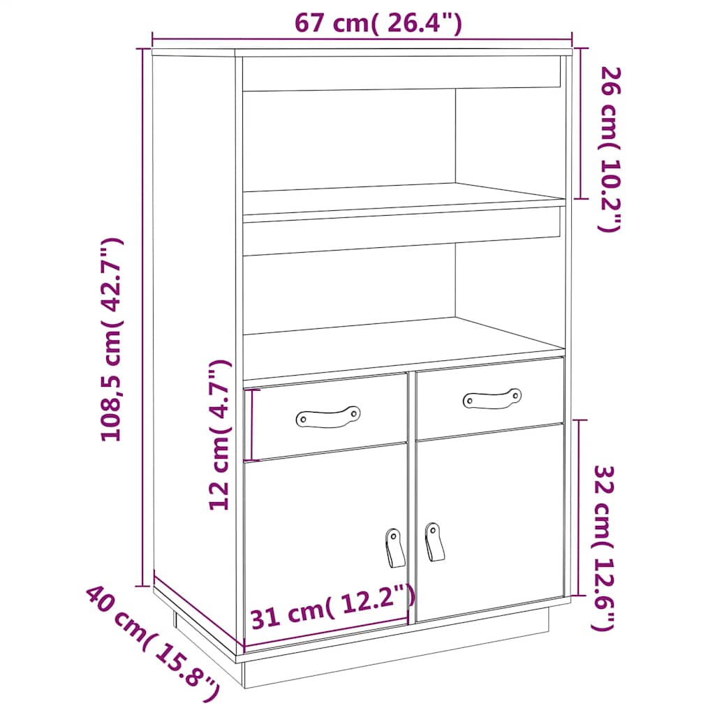 vidaXL Szafka, szara, 67x40x108,5 cm, lite drewno sosnowe
