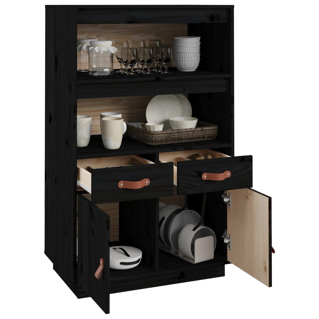 vidaXL Kredens, czarny, 67x40x108,5 cm, lite drewno sosnowe