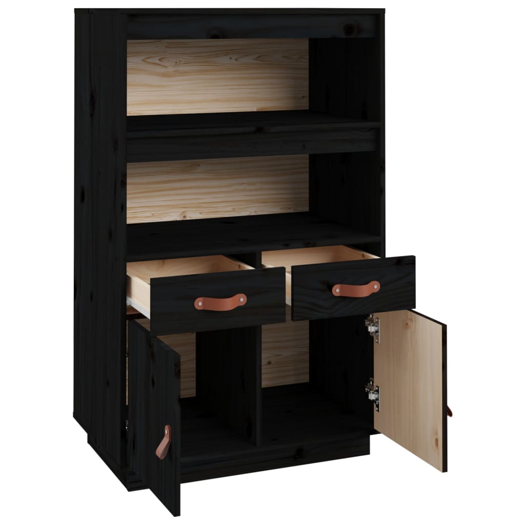 vidaXL Kredens, czarny, 67x40x108,5 cm, lite drewno sosnowe