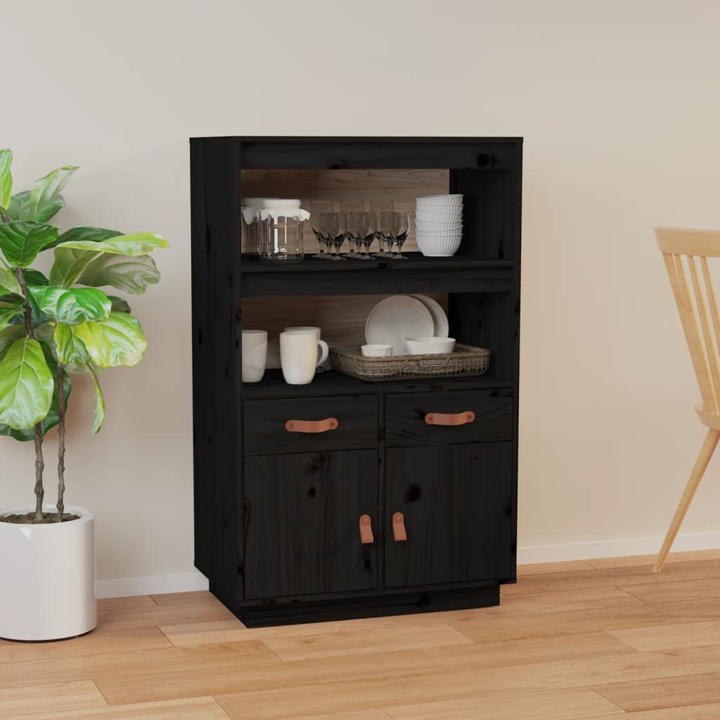 vidaXL Kredens, czarny, 67x40x108,5 cm, lite drewno sosnowe
