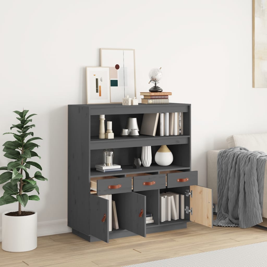 vidaXL Szafka, szara, 100x40x108,5 cm, lite drewno sosnowe