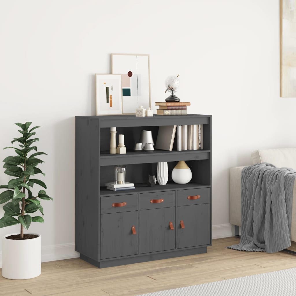 vidaXL Szafka, szara, 100x40x108,5 cm, lite drewno sosnowe