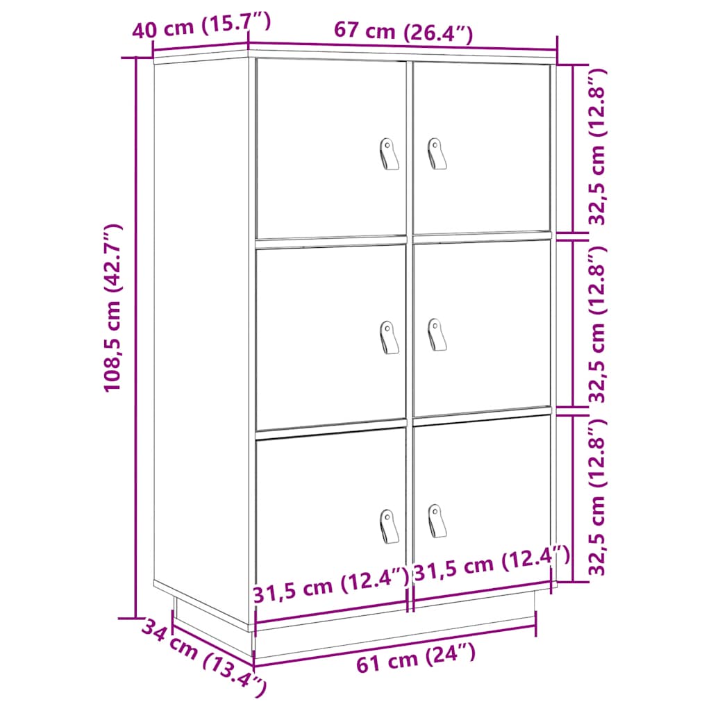 vidaXL Szafka, biała, 67x40x108,5 cm, lite drewno sosnowe
